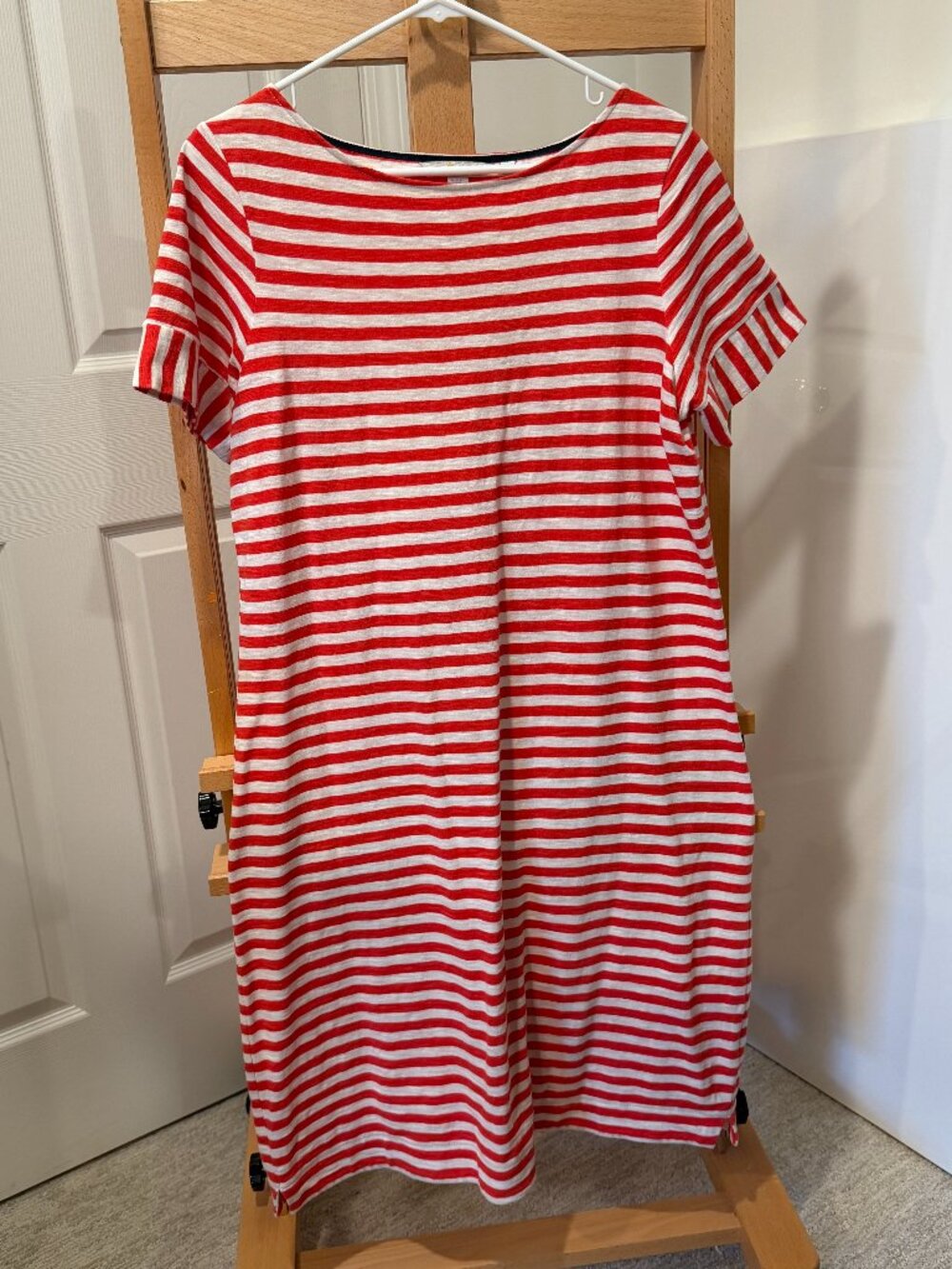 Boden Red and White Striped Knit Midi Dress US 10 Excellent Condition!